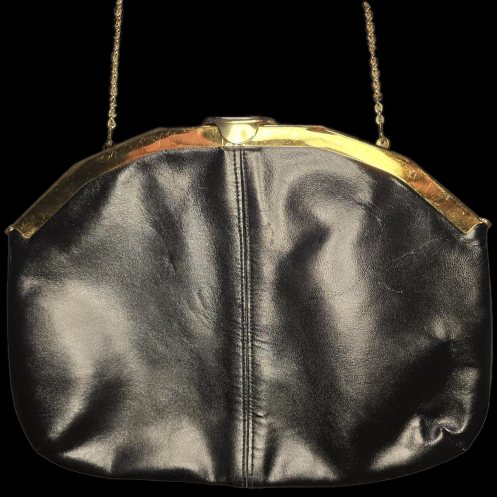 Black and Gold Crescent Clutch with Chain Strap